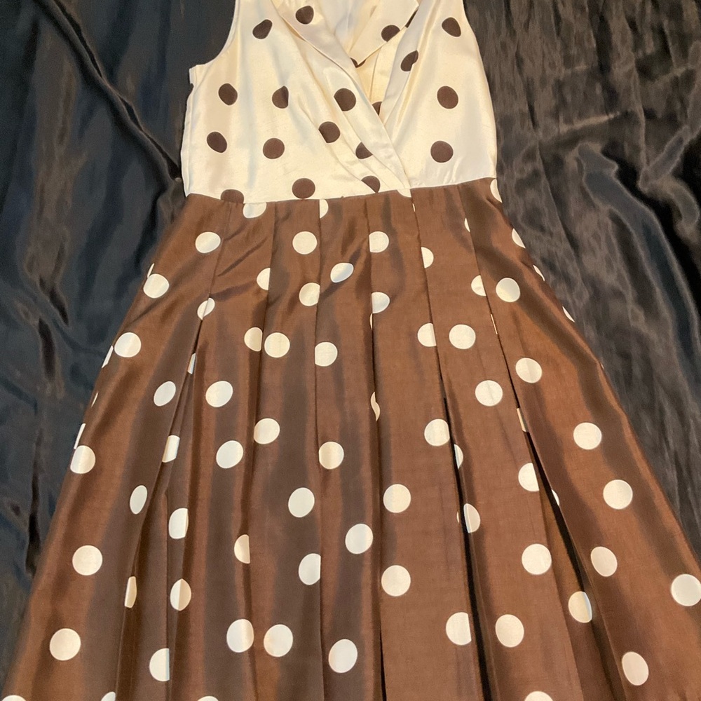 Brown & White Polkadot  Pretty Woman Wrap Look Pleated Dress